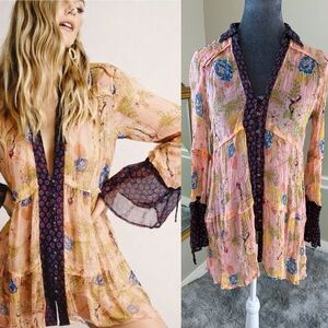 Free People Sheer Floral Bohemian Peasant Top Medium